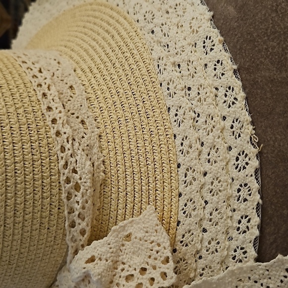 VTG 29 PALMS Cream Lace Bow Floppy Beach Coquette Hat - Picture 6 of 8